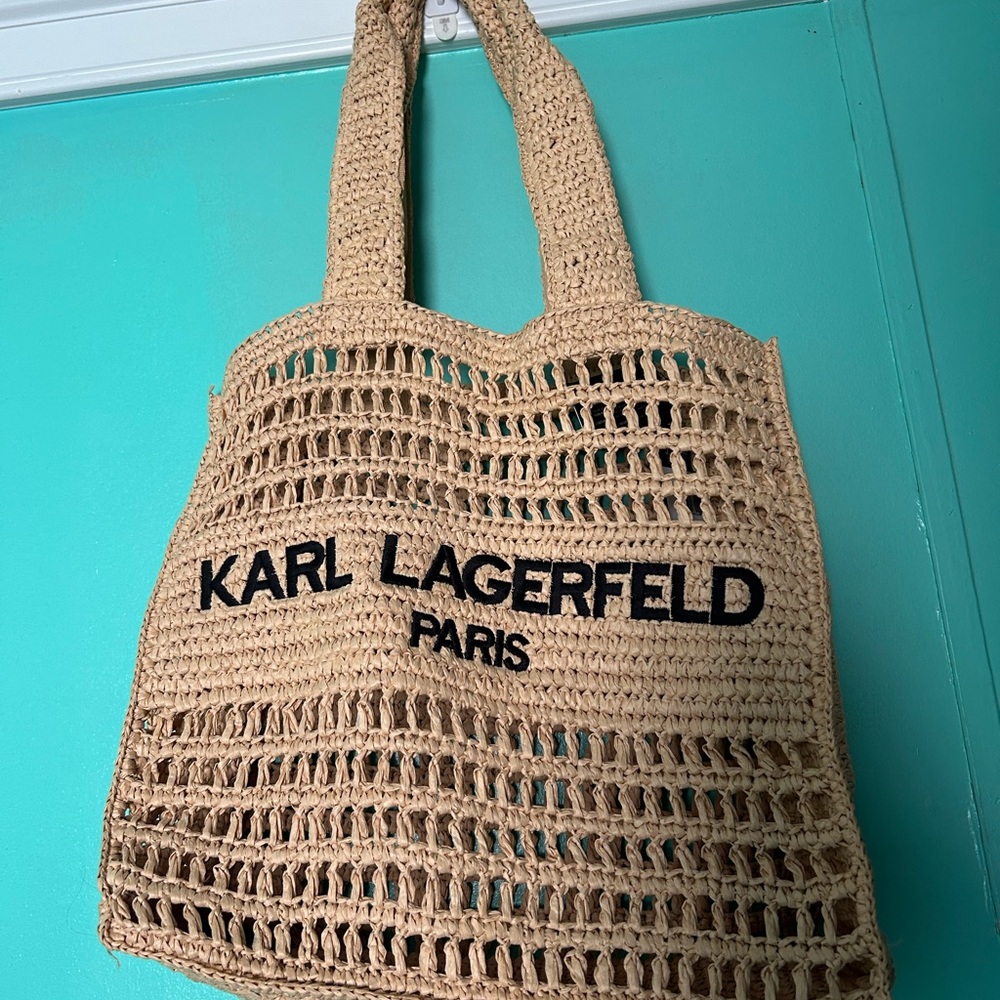 Karl Lagerfeld Tan Woven Tote Bag